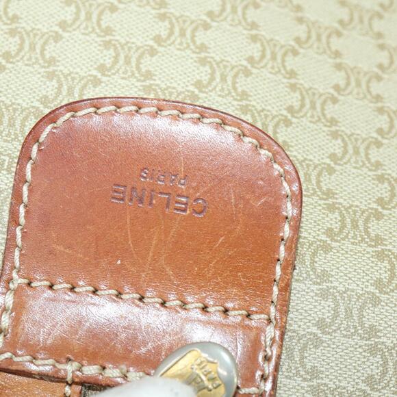 CELINE Macadam Canvas Boston Bag PVC Beige Gold Auth ki6249